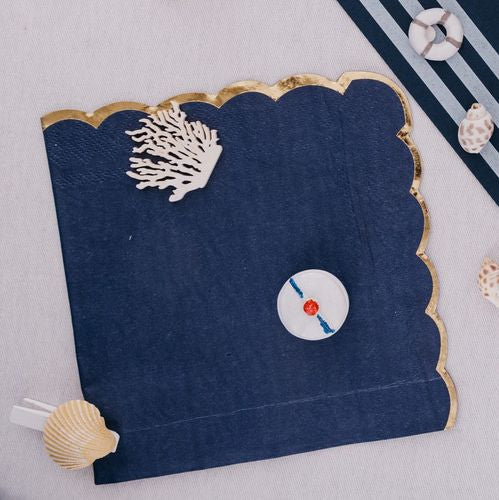 16 Serviettes Papier Bleu Marine et Liseré Or -60% DESTOCKAGE