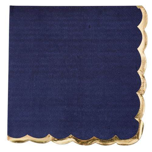 16 Serviettes Papier Bleu Marine et Liseré Or -60% DESTOCKAGE