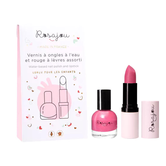 Duo Rouge à lèvres enfant et vernis à l'eau rose "rubis"