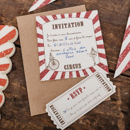 Invitations Circus Vintage Qté 8 - BAMBOLA