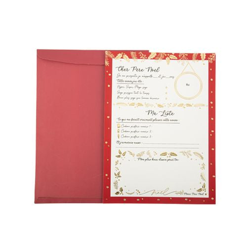 Lettre au Père-Noël et Enveloppe Holly Christmas Papier Blanc, Rouge, Or et Paillettes Or -60% DESTOCKAGE