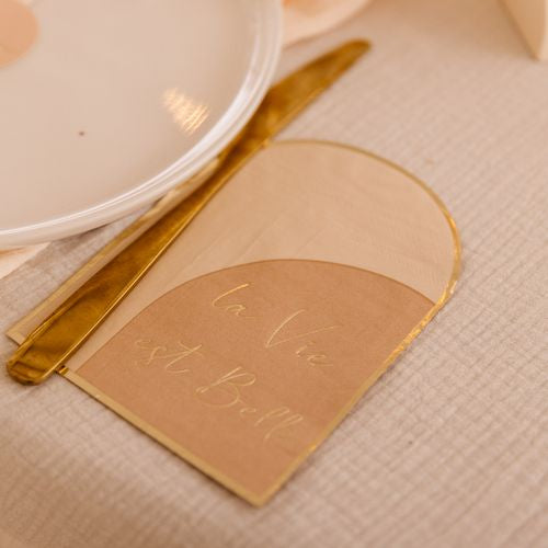 16 Serviettes "La Vie Est Belle" Curve Papier Nude, Blush et Or -60% DESTOCKAGE