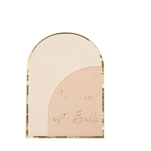 16 Serviettes "La Vie Est Belle" Curve Papier Nude, Blush et Or -60% DESTOCKAGE