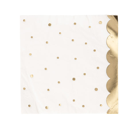 16 Serviettes Jolis Pois Papier Blanc et Or 33x33cm -60% DESTOCKAGE