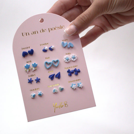 Ensemble de 12 paires de boucles d'oreilles thème bleu