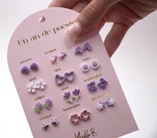 Ensemble de 12 paires de boucles d'oreilles thème violet